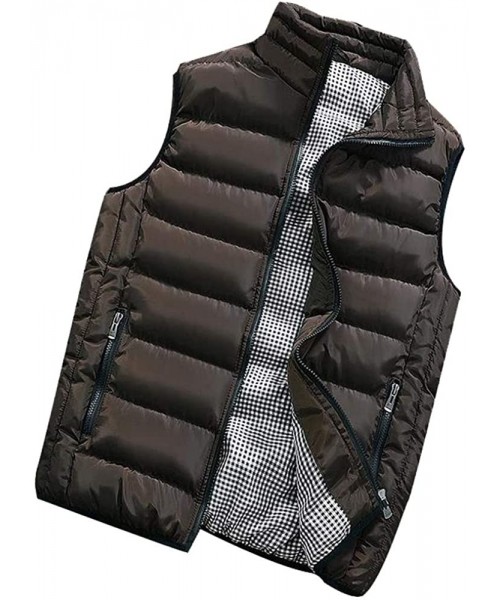 Boxers Men's Autumn Winter Full Zip Lightweight Water-Resistant Packable Puffer Vest - Coffee - C7195476IC8