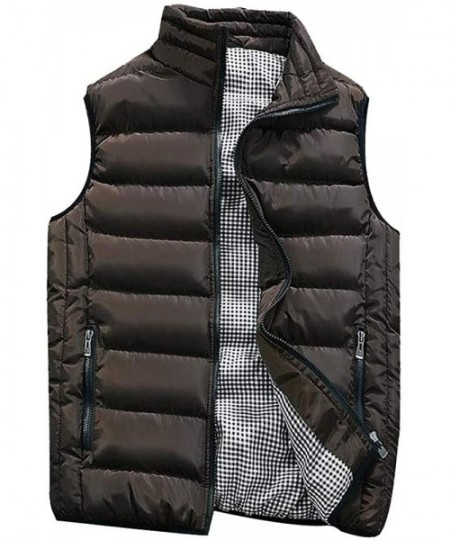Boxers Men's Autumn Winter Full Zip Lightweight Water-Resistant Packable Puffer Vest - Coffee - C7195476IC8