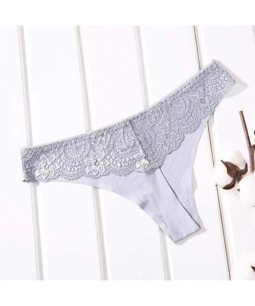 Panties G-String Thongs Panties Cotton Sexy T-Back Underwear Women Solid Bikini Lingerie - Silver Gray - CU19C725RDL