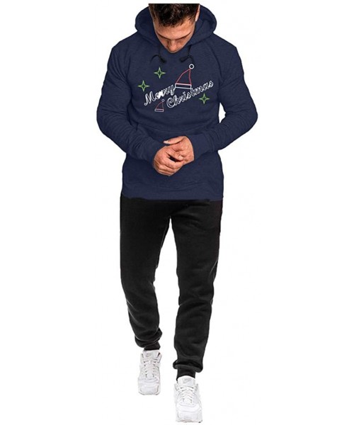 Thermal Underwear Zipper Tracksuit Men Hoodie Casual Sport Christmas Printing Plus Velvet Suit Classic Outfit - Navy - CP18AG...