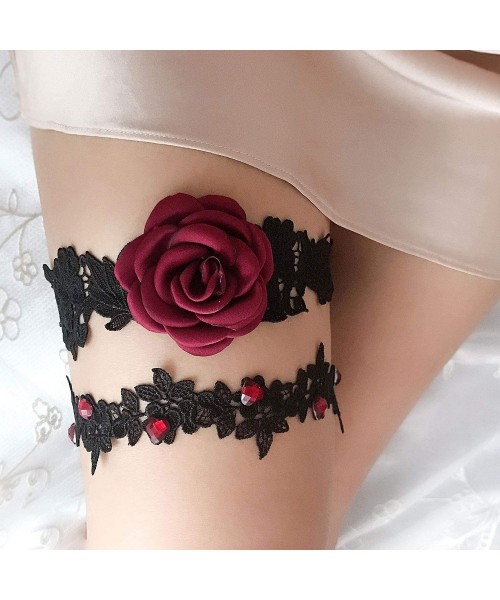 Garters & Garter Belts Women Wedding Bridal Legs Garter Set Bridal Garters Lace Belt with Toss Away JW20 - Wine Red Flower - ...