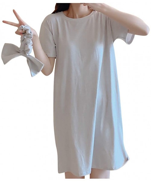 Tops Women's Women Fashion Casual Solid Short Sleeves Top Pajamas Sleepwear Mini Dress - Gray - CE1984967TO