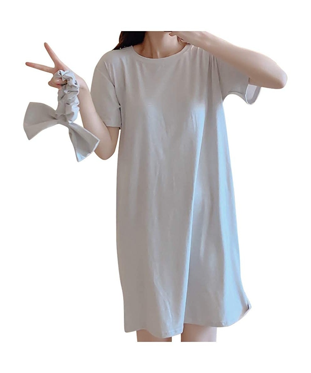 Tops Women's Women Fashion Casual Solid Short Sleeves Top Pajamas Sleepwear Mini Dress - Gray - CE1984967TO