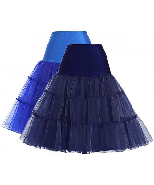 Slips Women 50s Petticoat Skirts Tutu Rockabilly Crinoline Underskirt 26'' Slip PT3 - Royal Blue + Navy Blue-2 Pack - CC18AKO...
