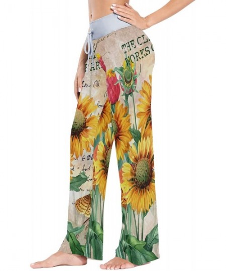 Bottoms Womens Pajama Pants Sunflower Stamp Drawstring Sleepwear Pants Lounge Yoga Pants Wide Leg Pants for All Seasons Black...