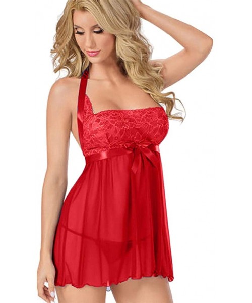 Thermal Underwear Women Sexy Plus Size Garter Babydoll Chemise Blind Fold Intimate Lingerie - Red - CG19537SNKQ