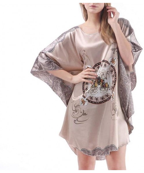 Nightgowns & Sleepshirts Women Printed Soft Casual Sleeping Dress Comfy Charmeuse Chemise - Grey - CX18A5NEH6M
