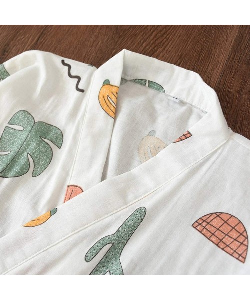 Nightgowns & Sleepshirts Women's Cotton Kimono Long Sleeve Daisy Printed Bathrobe Sleepwear - White Plant - CN185N8DWXQ