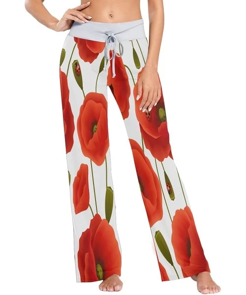 Bottoms Red Poppy Flower Blossom Lady Bird Women's Pajama Lounge Pants Casual Stretch Pants Wide Leg - CC197E6NLQY