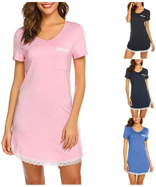 Tops Women Maternity Breastfeeding Nightdress Buttoned Nightshirt Short Sleeve - Blue - CF19C6TTRDW