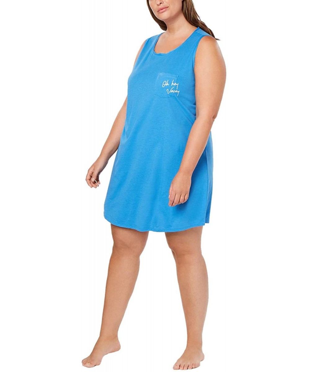Nightgowns & Sleepshirts Plus Size Peekaboo-Back Sleepshirt- Blue Embroidered Vacay- 3X - CY194Z4LNCE