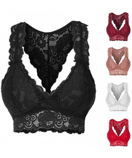 Bras Women Ladies Fashion Stretchy Floral Lace Hollow Out Bralette Bra Everyday Bras - Wine Red - CE190MIMW64