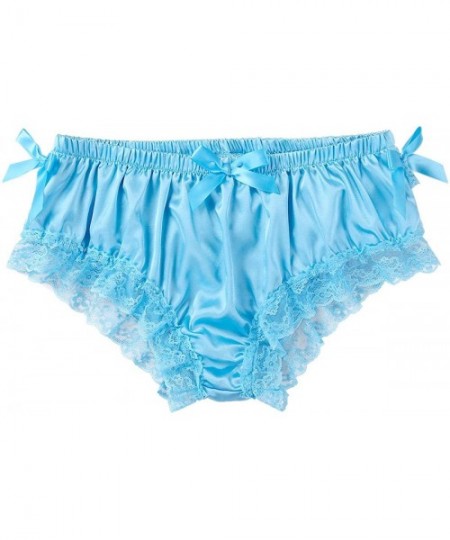 Briefs Men's Sissy Satin Boxer Briefs Ruffled Floral Lace Bowknot Panties Knicker Bikini Briefs Underwear - Blue - C118X2R4ZQI