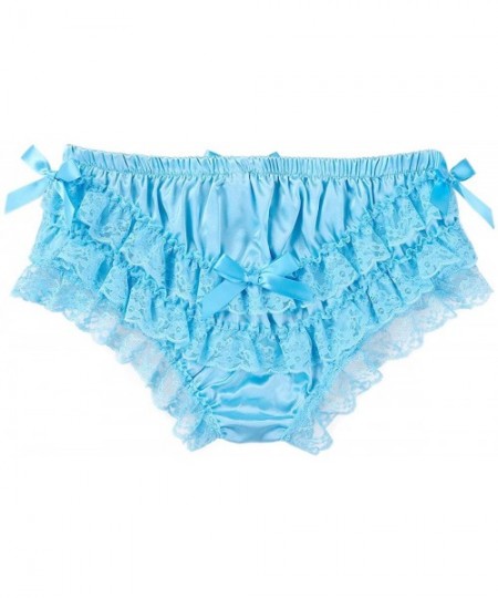 Briefs Men's Sissy Satin Boxer Briefs Ruffled Floral Lace Bowknot Panties Knicker Bikini Briefs Underwear - Blue - C118X2R4ZQI