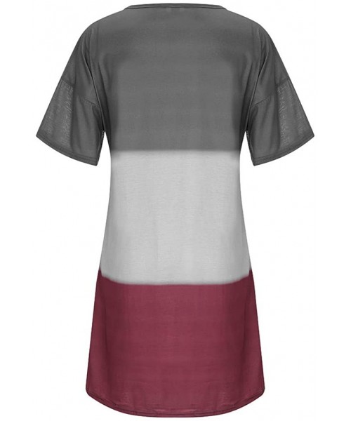 Nightgowns & Sleepshirts Women's Short Sleeve V Neck Tie Dye Tunic Tops Casual Swing Tee Shirt Dress - Wine - C6190OQH7QK