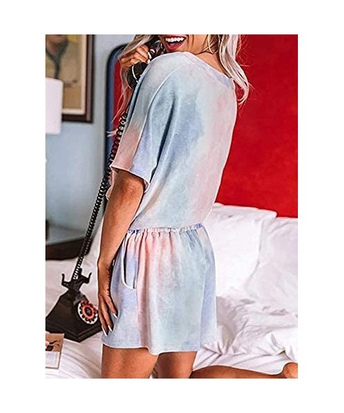 Sets Tie Dye Printed Short Pajamas Set Short Sleeve PJ Set Casual Sleepwear Loungewear for Women - 2 Orange - C2198529G93