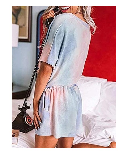 Sets Tie Dye Printed Short Pajamas Set Short Sleeve PJ Set Casual Sleepwear Loungewear for Women - 2 Orange - C2198529G93