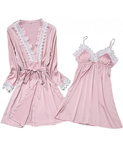 Robes Satin Robes for Women-Womens Sexy Silk Kimono Nightdress Pajamas Set Lace Lingerie Bath Robe Chemise Sleepwear S-3XL - ...