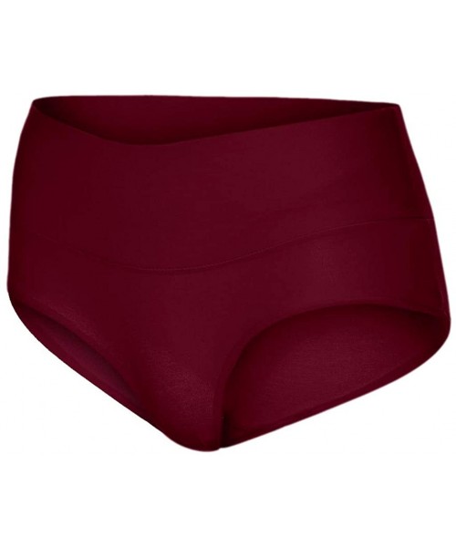 Shapewear Womens Underwear Briefs Solid Color Lingerie Soft Cotton High Waist Stitching Briefs - Wine - CD18W8ZCWU4