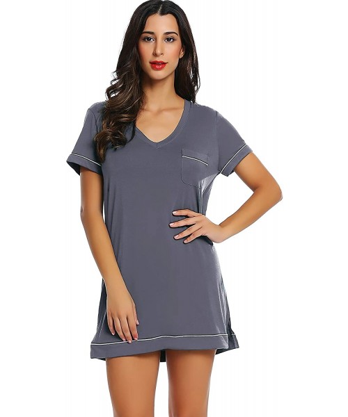 Nightgowns & Sleepshirts Womens Soft Bamboo Nightgown - Short Sleeve V Neck - Dark Gray - CS1987ESNXD