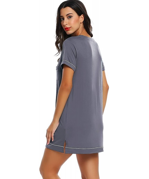 Nightgowns & Sleepshirts Womens Soft Bamboo Nightgown - Short Sleeve V Neck - Dark Gray - CS1987ESNXD