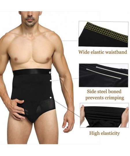 Boxer Briefs Mens High Waist Compression Shapewear Slimming Body Shaper Tummy Control Shorts Briefs Underwear - Black-mesh - ...