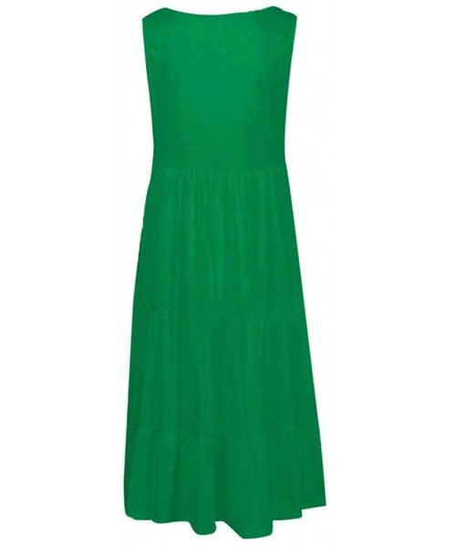 Tops Fashion Summer Dresses Womens Solid Ruffle Out Pleated with Pleats Beautiful Beach A Line Dress Knee Length Green - CL19...