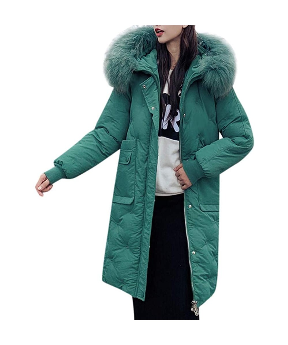 Garters & Garter Belts Women Fashion Outerwear Long Cotton-Padded Jackets Pocket Faux Fur Hooded Coats - D Green - CK18YEN9904