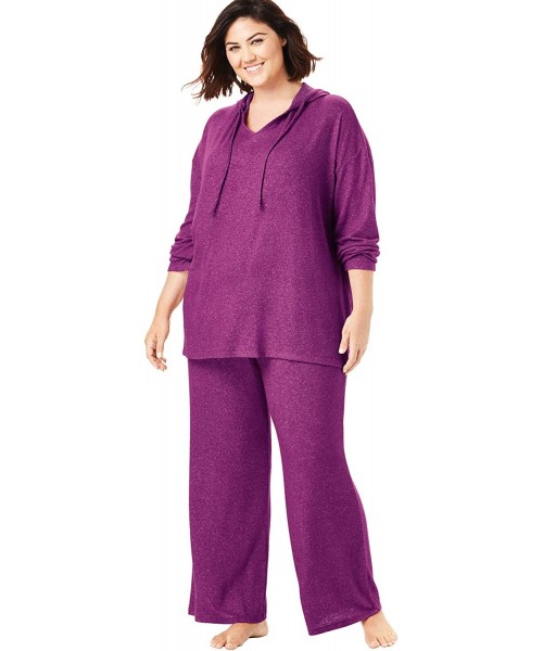 Bottoms Women's Plus Size Supersoft Wide Leg Lounge Pant Pajama Bottoms - Dark Raspberry (2339) - CI199L3RR9G