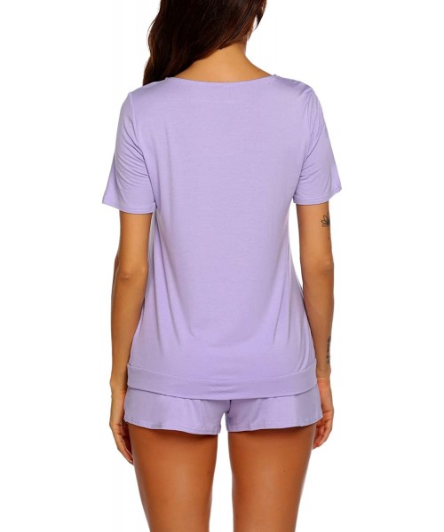 Sets Women's Shorts Pajama Set Short Sleeve Sleepwear Nightwear Pjs - Light Purple - CM196YAEE9L