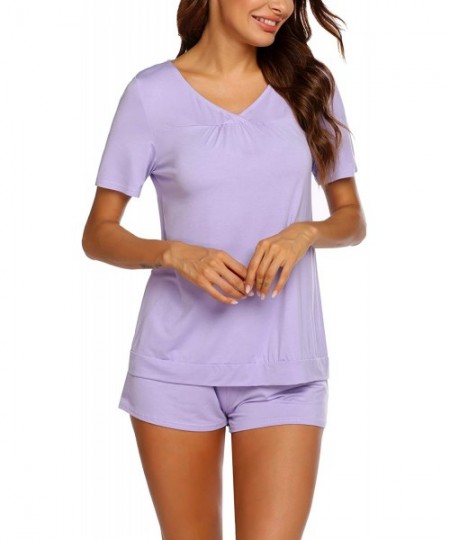 Sets Women's Shorts Pajama Set Short Sleeve Sleepwear Nightwear Pjs - Light Purple - CM196YAEE9L