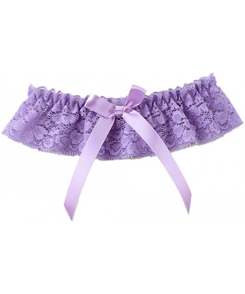 Garters & Garter Belts Sexy Lace Wedding Garters for Bride Stretchy Prom Leg Garters with Bow - Purple - CS18G4XMHXE
