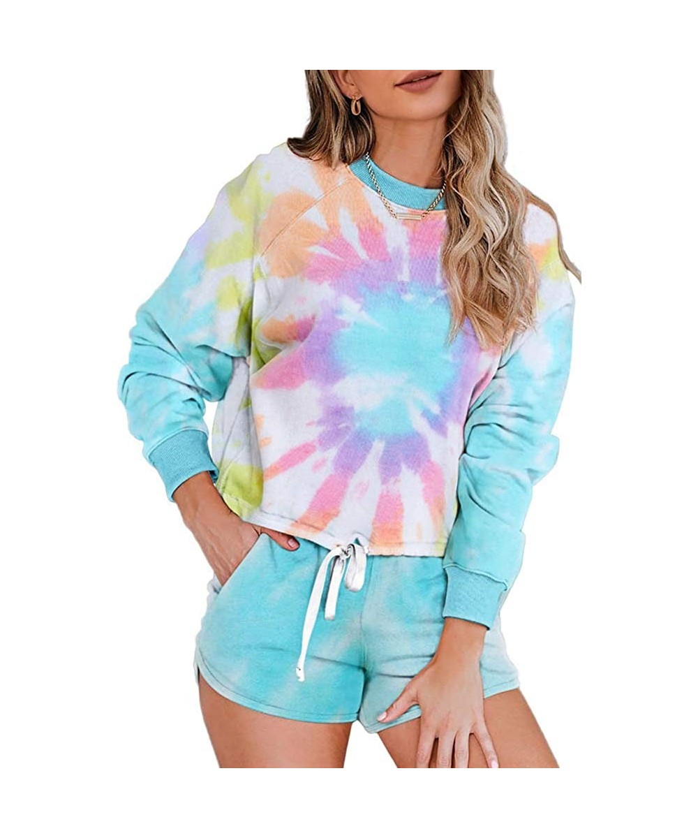 Nightgowns & Sleepshirts Women's Summer Tie Dye Casual Outfits Round Neck Short Sleeve 2 Piece Short Set - I-c/Multicolor - C...