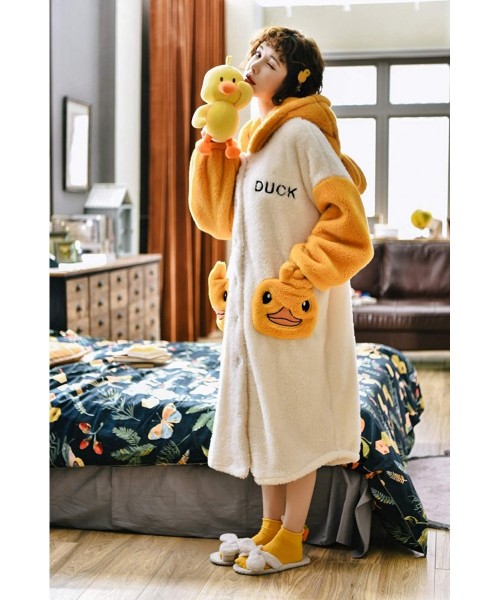 Robes Women's Fleece Warm Robe Long Animal Printed Bathrobe with Hooded - Orange - CQ192D5IZ9A