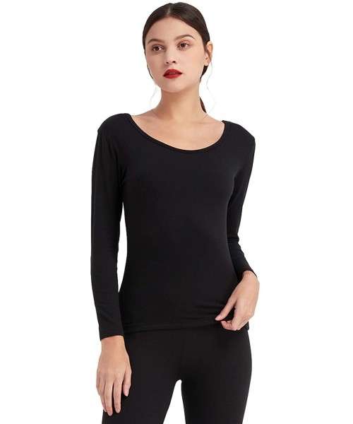 Thermal Underwear Women's Ultra Soft Fleece Lined Thermal Long Sleeve Base Layer Top - Black - CE18AMNHC2E
