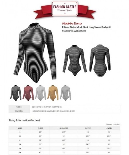 Shapewear Women's Ribbed Stripe Mock Neck Long Sleeve Bodysuit - Fewbsl0010 Greywhite - CA192QXKQNM