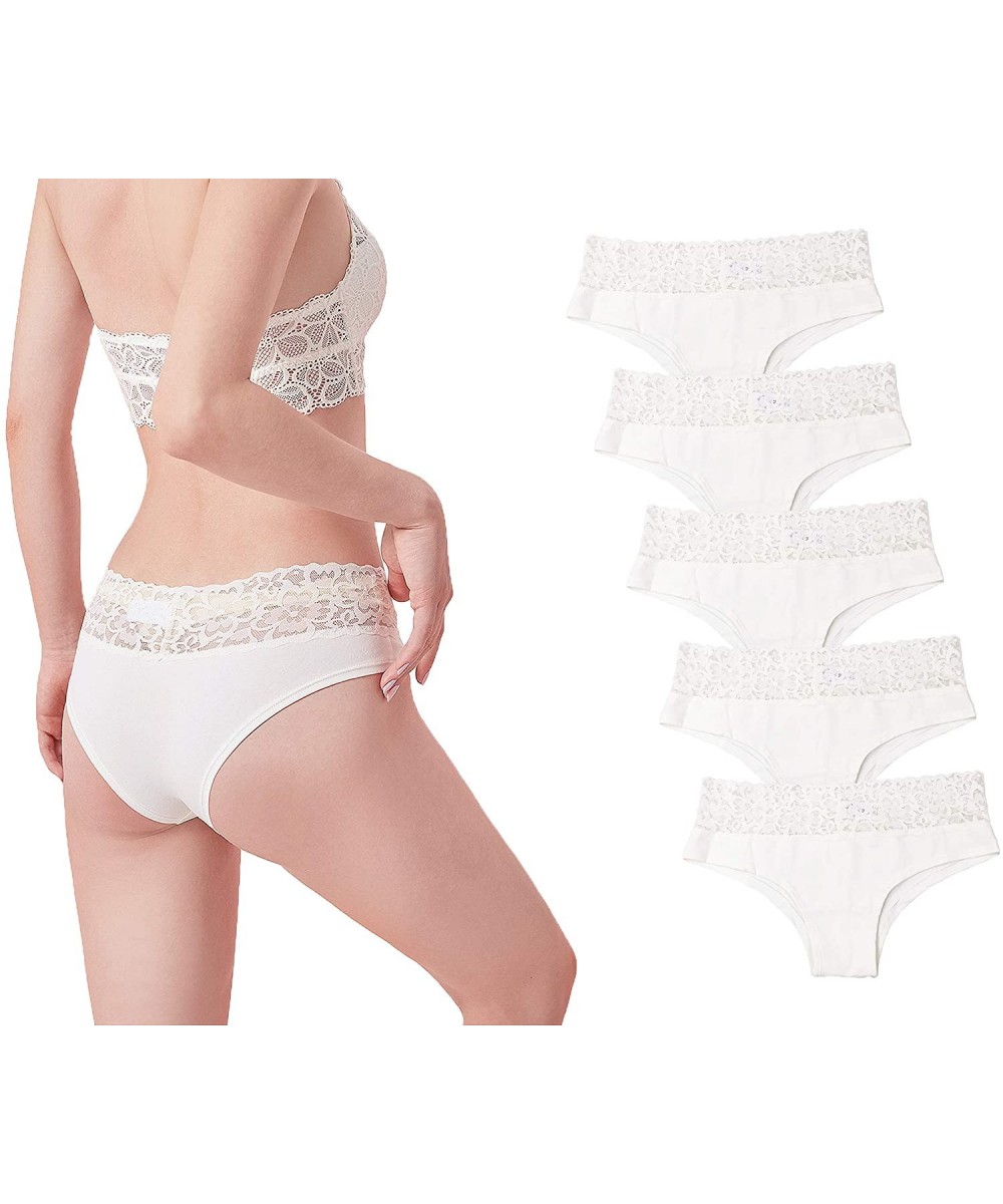 Panties Women Soft Stretch Sexy Hipster Bikini Panties Underwear with Lace - Ivory (5pcs) - CV18ZM5HRYW