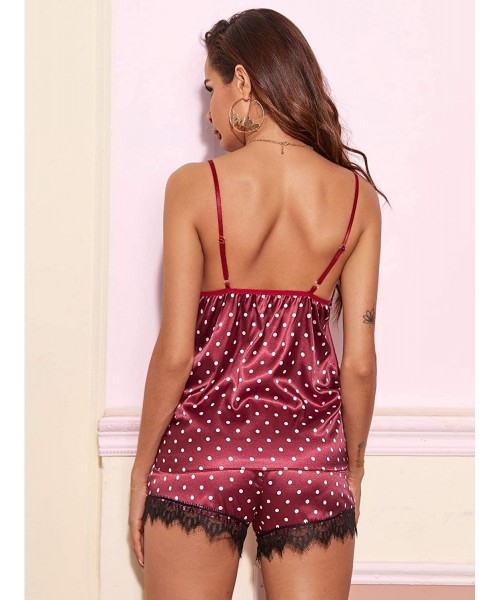 Sets Women's Lace Trim Satin Cami Top with Shorts Pajama Set Sleepwear - Burgundy - CN19EOKH8RE