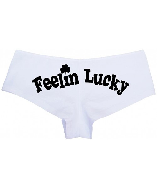 Panties Women's Cute Irish Feeling Lucky Shamrock Boyshort - White/Black - CR11UPLSMRJ