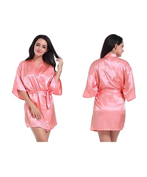 Robes Women's Pajamas Nightgown Simulation Silk Solid Color Thin Cardigan Robe Summer Sexy Short Bathrobe - Pink - C6197Y6OY7W