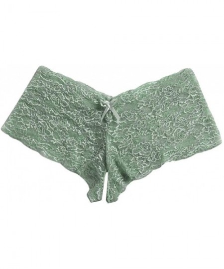 Accessories 2PC Sexy Underwear Lace Sexy Women Lace Lingerie Plus Size Underwear Open Crotch Bowknot Underwear - Gray Green -...