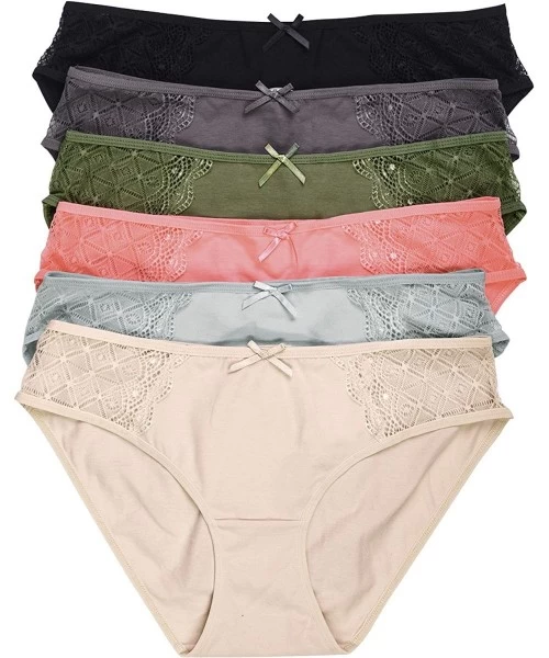 Panties Women's 6-Pack Floral Accents Hipsters & Bikini Panties - Cotton/Blend - Laced Sides - CQ18GQW44K0