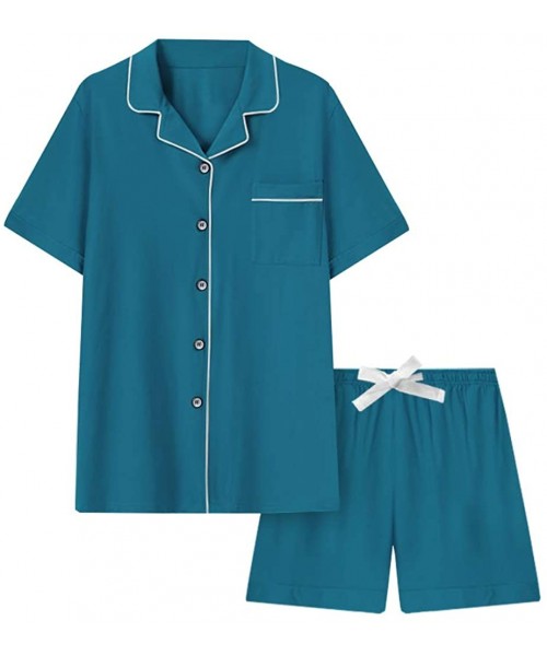 Sets Women's Pajama Set Button Down Short Sleeve PJS Top and Sleep Shorts - Lake Blue - CD18TN57EU4
