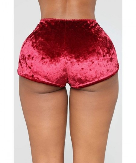 Sets Women's Velvet 2 PCS Outfit Spaghetti Strap Sleeveless Crop Top+ Shorts Babydoll Satin Pajama Set - Rose Red - CY190L66YOC
