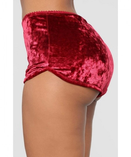 Sets Women's Velvet 2 PCS Outfit Spaghetti Strap Sleeveless Crop Top+ Shorts Babydoll Satin Pajama Set - Rose Red - CY190L66YOC