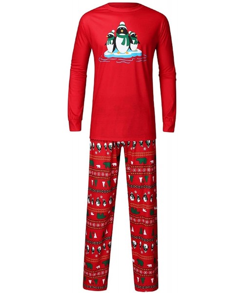 Sleep Sets Family Christmas Pajamas Set Funny Penguin Print Long Sleeve Blouse Tshirt+Lounge Pant Set - Red - C7192GYRXUM