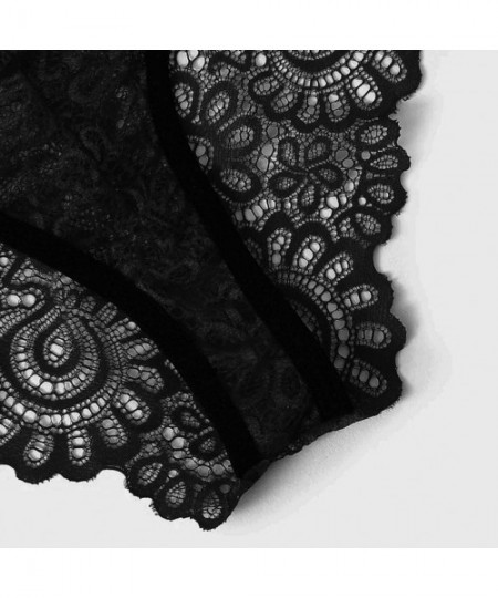 Tops New Sexy Women Plus Size Lace V-Neck Bra +Thong Lingerie Set Underwear S-2XL - Black - CK18AIHC0AR