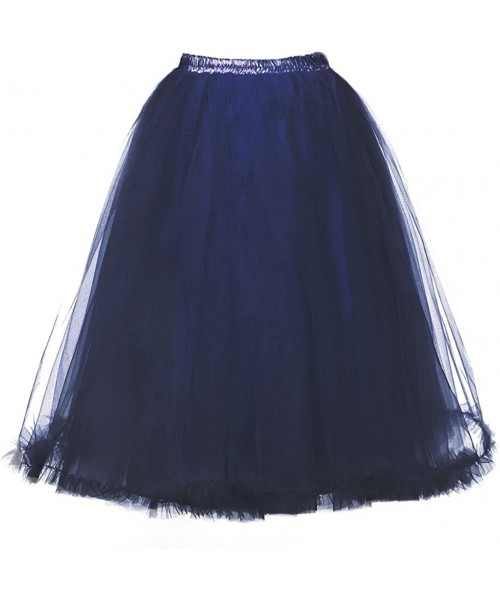 Slips Women's 1950's 5 Layers Tulle Petticoat Slip Underskirt Trimming Edge - Navy - CE1806GMSYA