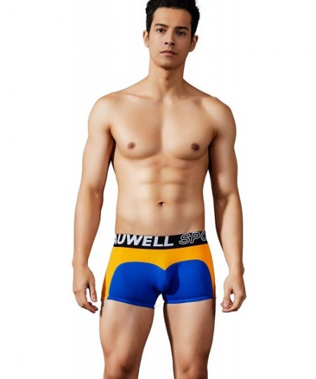 Boxer Briefs Mens Low Rise Sports Boxer Brief Trunks Cotton & Nylon Splice Underwear - 9209 Yellow Blue - C018XMXO5LN