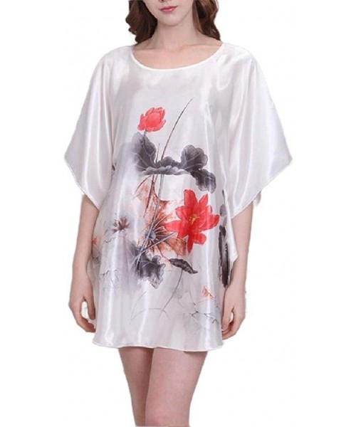 Nightgowns & Sleepshirts Women Printed Soft Casual Sleeping Dress Comfy Charmeuse Chemise - White - C918A5MZCR4